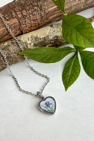 Birth Flower Heart Charm Necklace