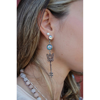 Peace Sign Butterfly Key Drop Earrings