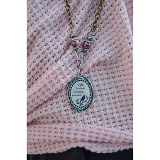 Pink Tree Oval Gemstone Necklace