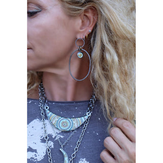 Small Art Green Sunflower Double Circle Earrings
