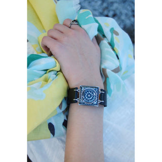 Grey Flower Art Cuff Bracelet