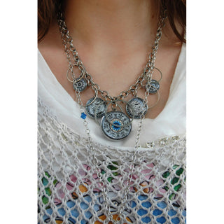 Tree of Life Dark Blue 5 Circle Statement Necklace