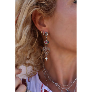Abstract & Silver Heart Drop Earrings