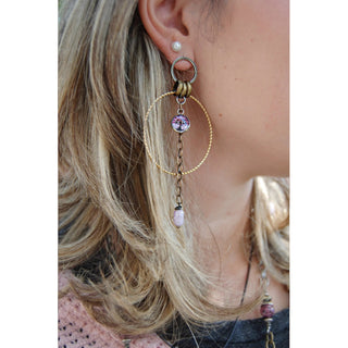 Small Art Pink Tree 2 Circle Silver Gold Chain Drop Earrings