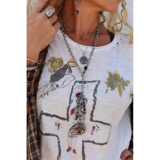 Rustic Chain Drop Butterfly Art Pendant Necklace