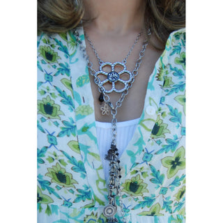 Abstract Black Flower Stainless Flower Pendant Necklace