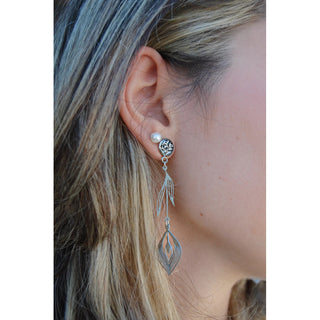 Abstract Black Flower Feather Drop Earrings