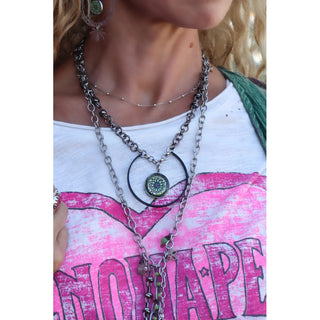 Green Brown Flower U Ring Necklace