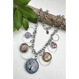 Tree of Life Dark Blue 5 Circle Statement Necklace