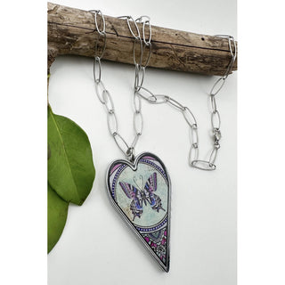 Large Butterfly Heart Pendant Necklace