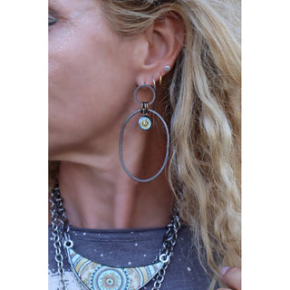 Small Art Green Sunflower Double Circle Earrings