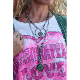 Rustic Chain Drop Green Brown Flower Art Pendant Necklace
