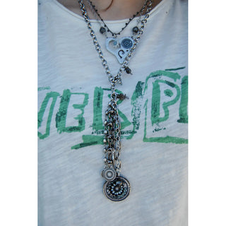Rustic Chain Drop Grey Flower Art Pendant Necklace