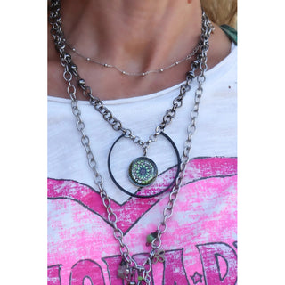 Green Brown Flower U Ring Necklace