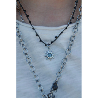 Grey Flower Sun Charm Crochet Necklace