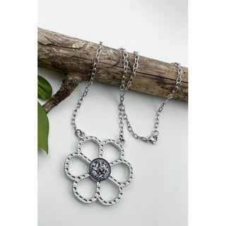 Abstract Black Flower Stainless Flower Pendant Necklace