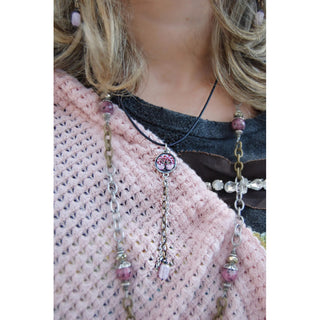 Pink Tree Chain Drop Pendant Necklace