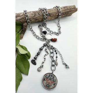 Rustic Chain Drop Butterfly Art Pendant Necklace