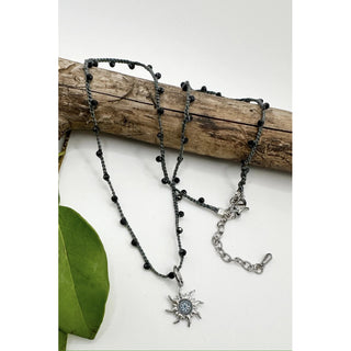 Grey Flower Sun Charm Crochet Necklace