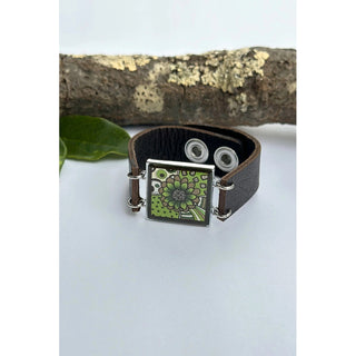 Green Brown Flower Art Cuff Bracelet
