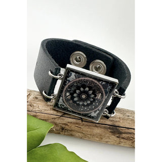 Grey Flower Art Cuff Bracelet