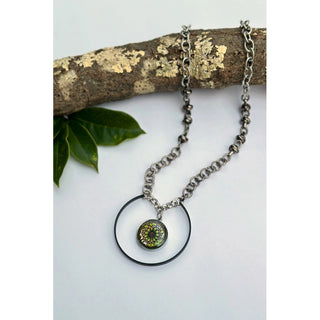 Green Brown Flower U Ring Necklace