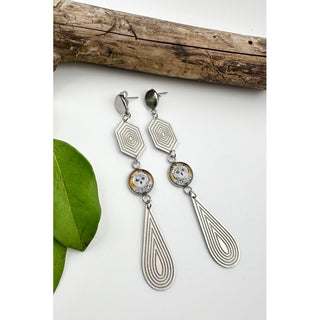 Owl Geo Teardrop Charm Drop Earrings