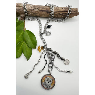 Rustic Chain Drop Owl Art Pendant Necklace