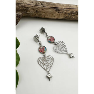 Abstract & Silver Heart Drop Earrings