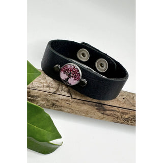 Pink Tree Leather Pendant Bracelet