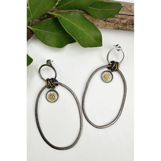 Small Art Green Sunflower Double Circle Earrings