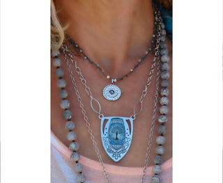 Spirit Lala: Medallion Mandala Crochet Necklace in Blue