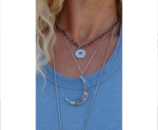 Spirit Lala: Medallion Mandala Crochet Necklace in Pink Flower