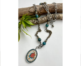 Spirit Lala: Large Sea Turtle Oval Gemstone Necklace