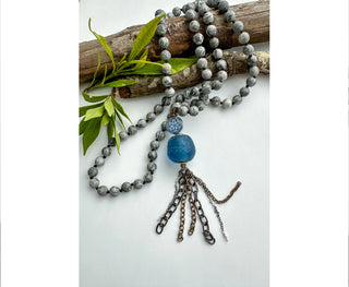 Spirit Lala: Statement Gem Dark Blue Mandala Tassel Necklace
