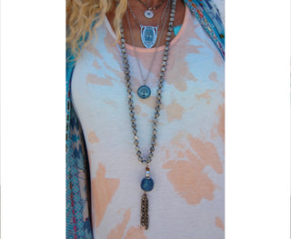 Spirit Lala: Statement Gem Dark Blue Mandala Tassel Necklace