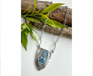 Spirit Lala: Tree of Life Dark Blue Shield Pendant Necklace