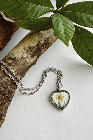 Birth Flower Heart Charm Necklace