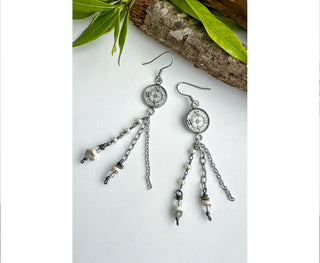 Spirit Lala: Tri-Drop Chain Earrings in Compass