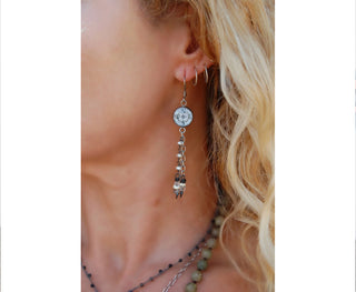 Spirit Lala: Tri-Drop Chain Earrings in Compass