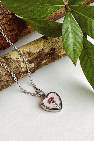 Birth Flower Heart Charm Necklace
