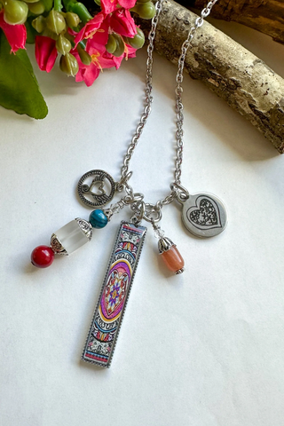 Rectangle Heart Statement Charm Necklace