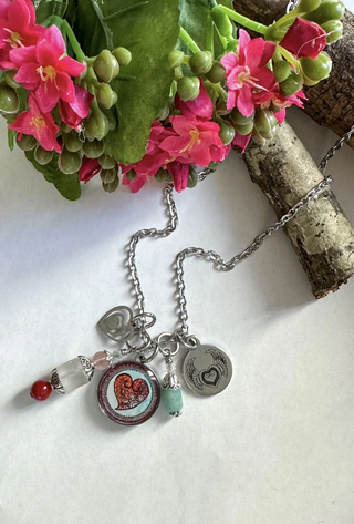 Teal Heart Statement Charm Necklace