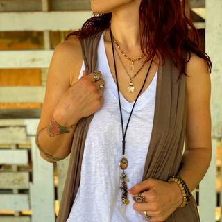 Dragonfly Orange Long Drop Statement Necklace