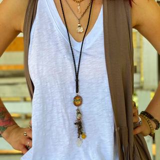 Dragonfly Orange Long Drop Statement Necklace
