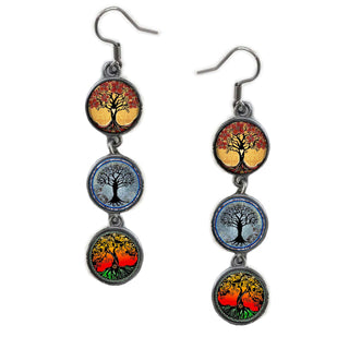 Triple Circle Drop Three Tree of Life Earring