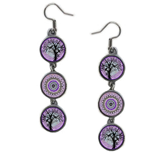 Triple Circle Drop Purple Mandala Tree of Life Earring