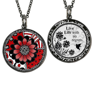 Black White Red Flower Necklace