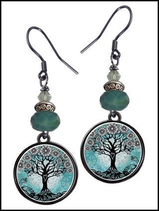 Teal Tree of Life Earrings