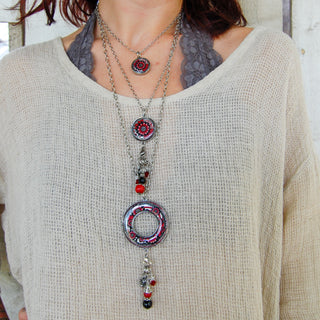 Black White Red Flower Statement Necklace